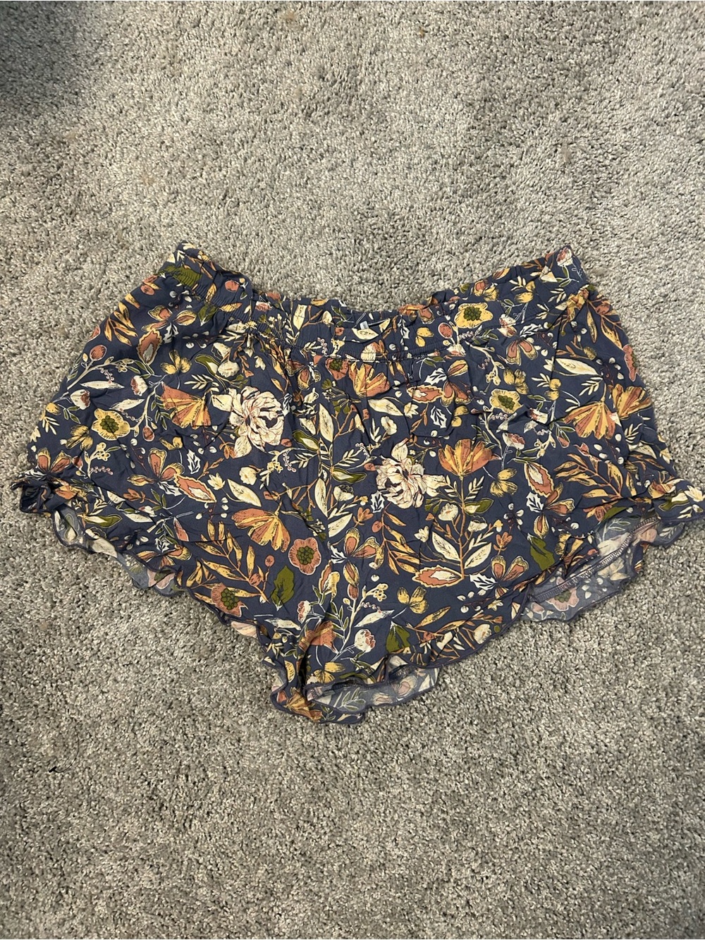 Susina Navy Floral High-Waist Ruffle Shorts